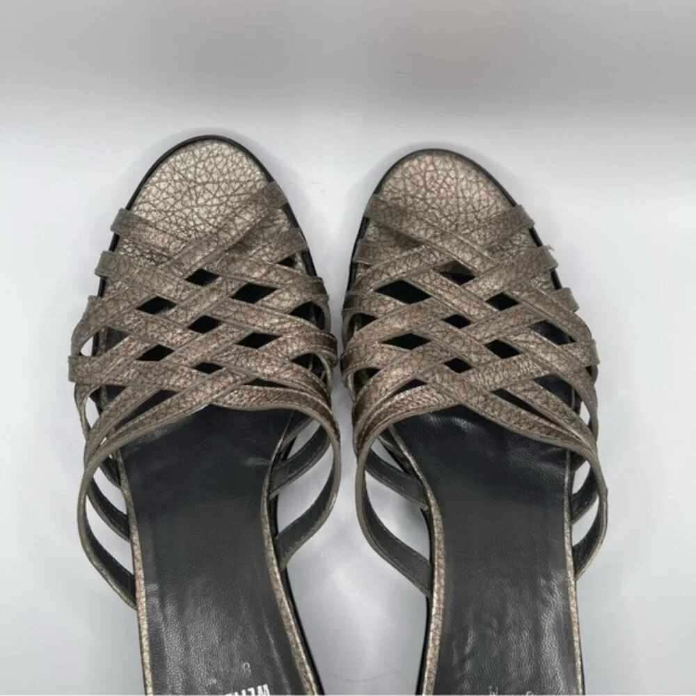Stuart Weitzman Sandals Women's 8 US Metallic Gold Brown Leather Studded Vintage